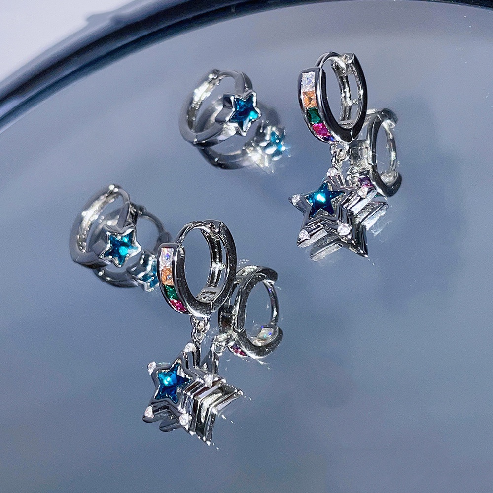 Khuyên Tai Hình Ngôi Sao Năm Cánh Màu Xanh Dương Phong Cách Âu Mỹ Độc Đáo Thời Trang Cho Nữ