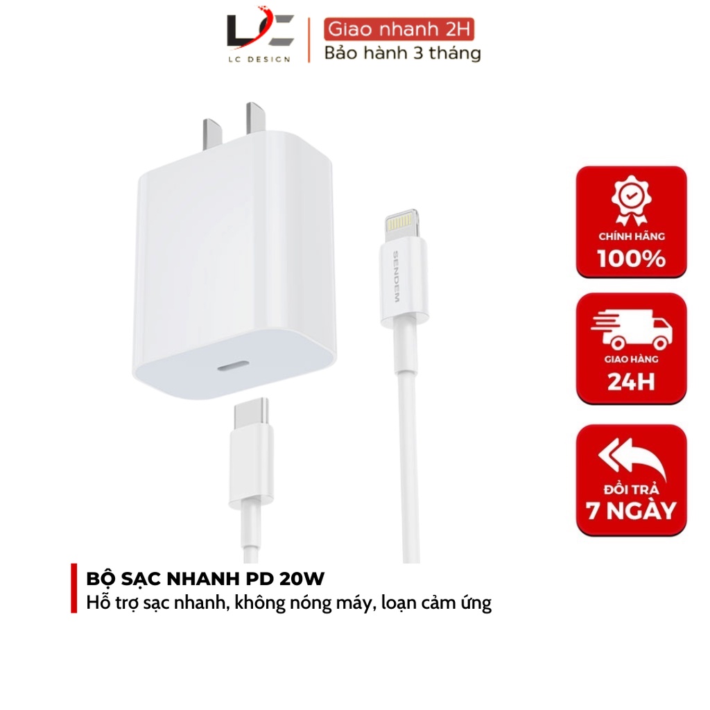 Bộ Củ Cáp Sạc Nhanh 20W chính hãng C15 sạc ổn định an toàn cho điện thoại ip 6 đến 13- LC DESIGN