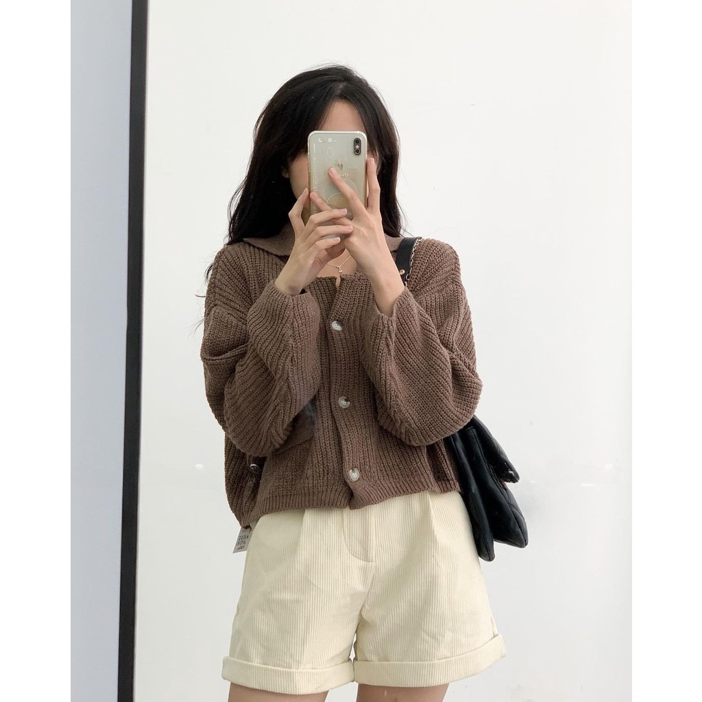 Áo len cardigan croptop dáng lửng cổ polo siêu xinh AURORA