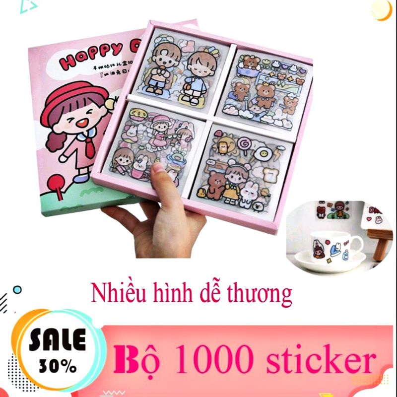 1000 tấm sticker hoạt hình siêu dễ thương chống thấm trang trí phòng, bàn làm việc