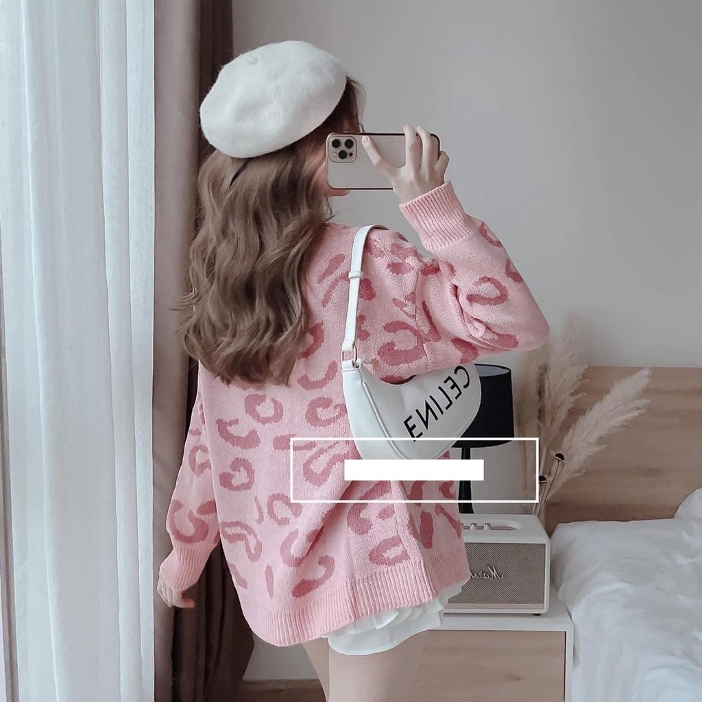 Áo cadigan len vân báo 2 màu nữ,