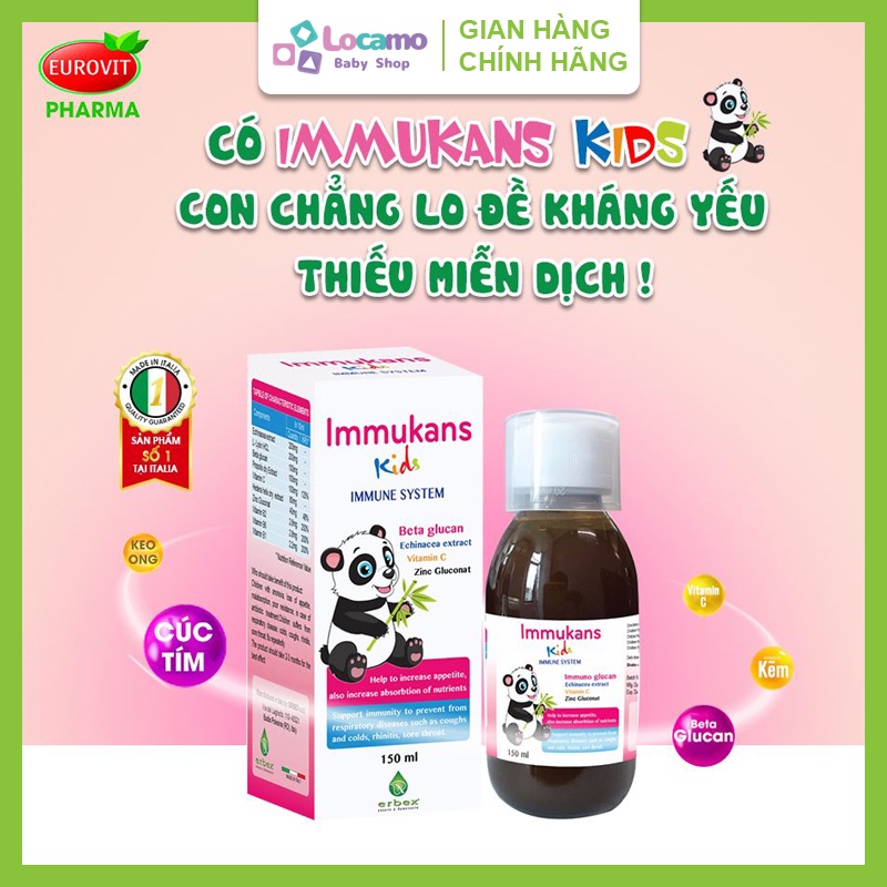 Siro Immukans Kids giúp bé ăn ngon cải thiện tiêu hóa tăng cường sức đề kháng giảm nguy cơ viêm đường hô hấp trên
