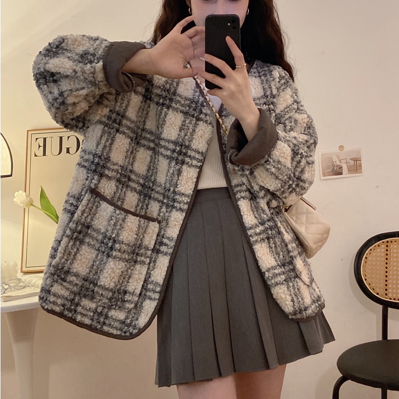 Áo khoác SUXI vải lông cừu dày dặn phong cách Hàn Quốc thời trang thu đông dành cho nữ