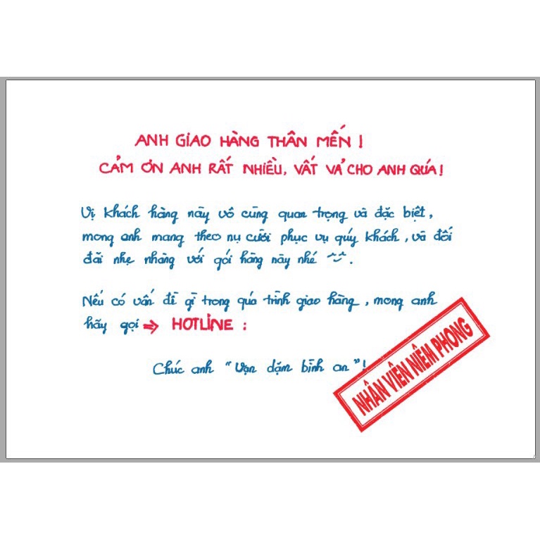 Sét 100 Giấy &quot;ANH GIAO HÀNG&quot; size 15x10.5cm