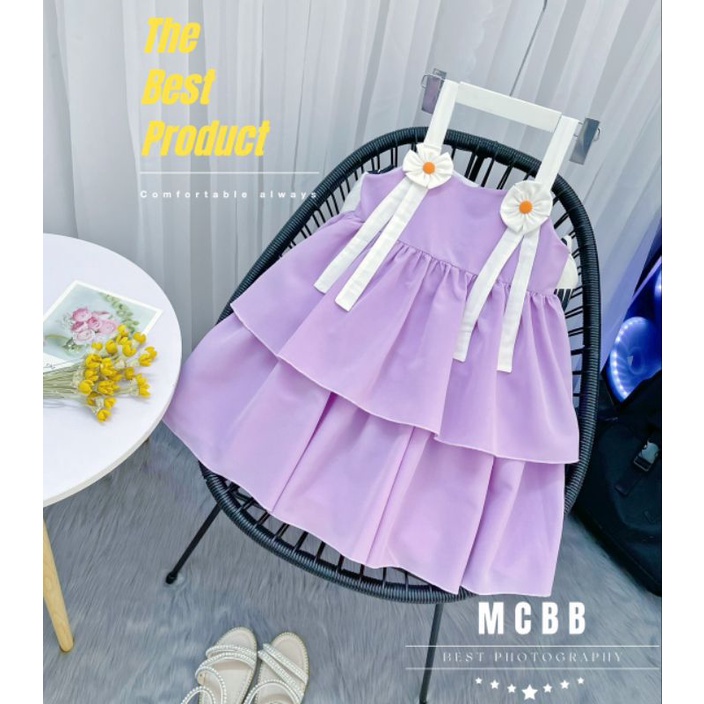 Đầm hai dây bé gái kết hoa siêu yêu