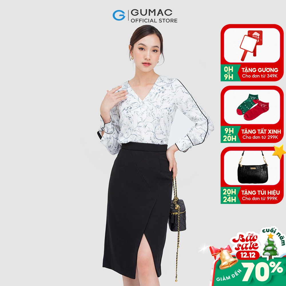 Áo sơ mi nữ lụa in thời trang GUMAC AC05056