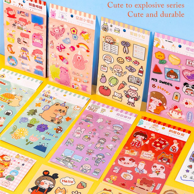 Sticker Dán Trang Trí Sổ Tay DIY Hình Cô Gái Động Vật Hoạt Hình Dễ Thương