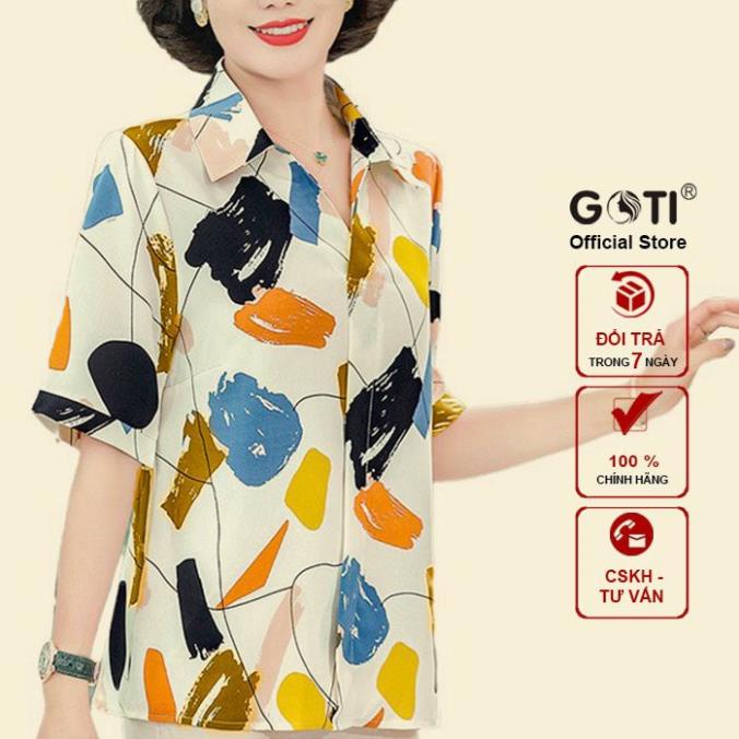 - Áo Trung Niên Nữ Cao Cấp U50-60 Size Lớn Dạng Cổ Sơ Mi Tay Lỡ In Họa Tiết Sắc Màu 3A30 3A01 3A06