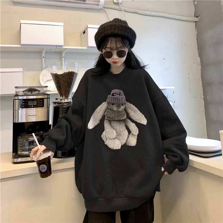 IELGY Áo sweater Cổ Tròn Dáng Rộng In Hình Thỏ Kiểu Hàn Quốc Dễ Thương Cho Nữ