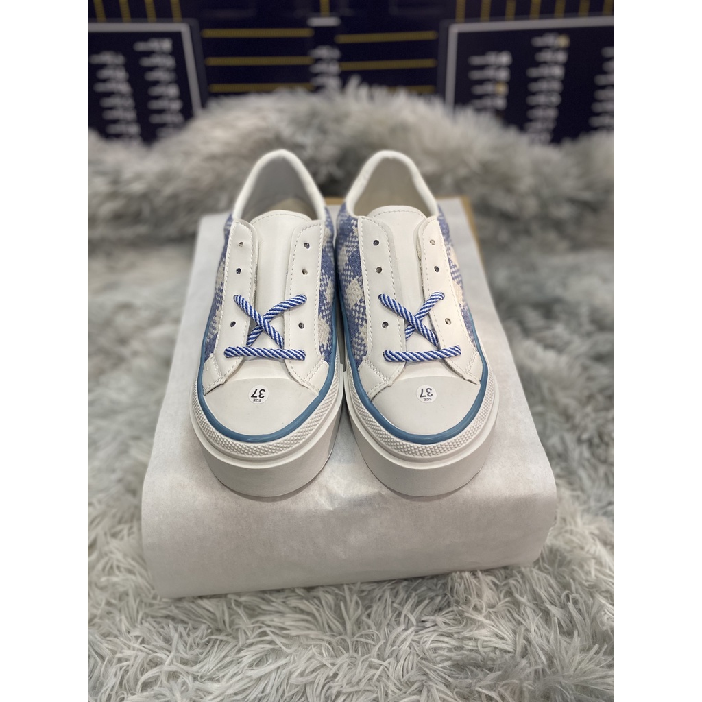 Giày thể thao nữ Vans ⚡ CỰC HOT ⚡ Giày sneaker sọc caro thêu thời trang, phong cách Ulzzang 2 màu đen-xanh hotrend mới