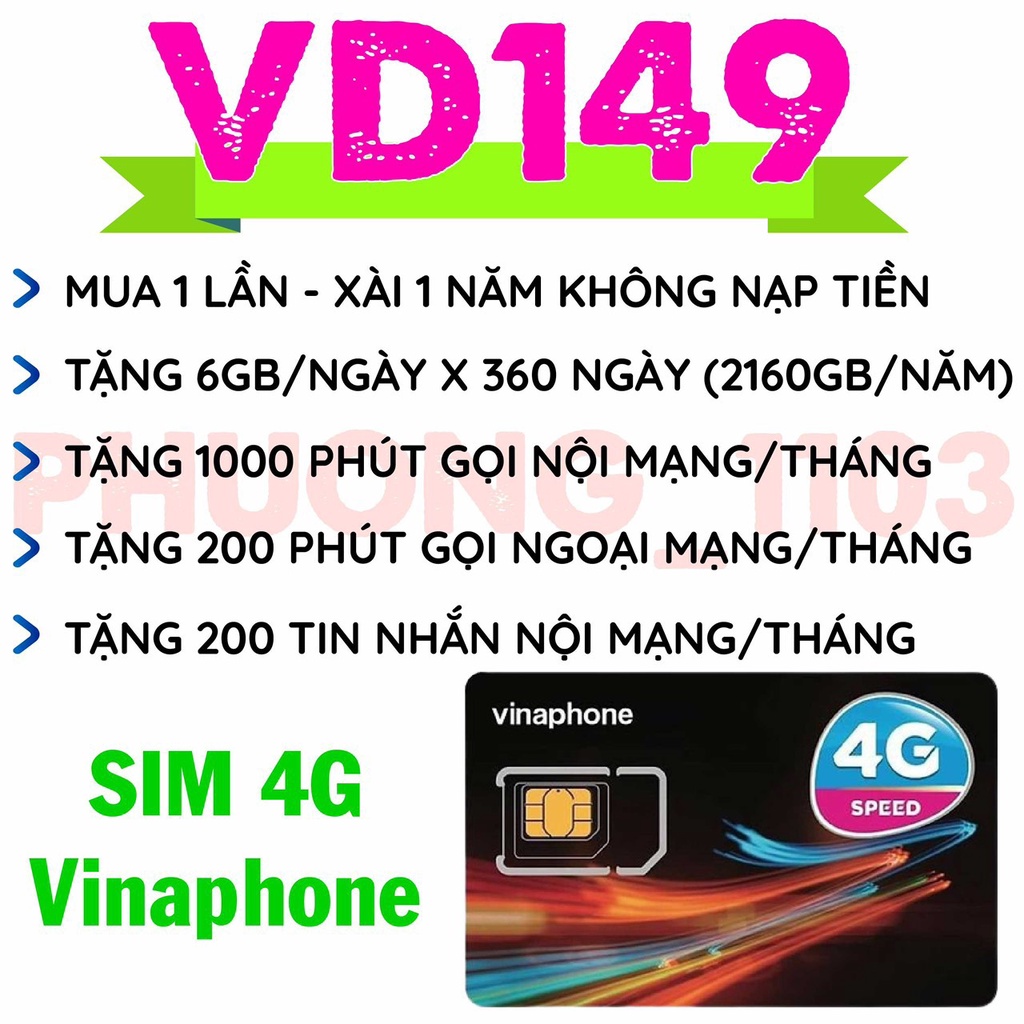 Miễn phí 1 năm – SIM 4G Vinaphone 2GB-4GB- 6GB/ngày, gọi miễn phí ...