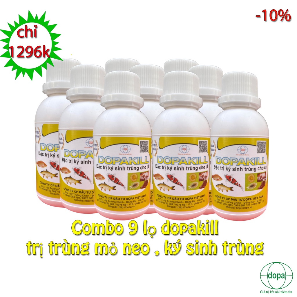 Chỉ 1,296k combo 9 lọ Dopakill trị trùng mỏ neo, ký sinh trùng trên cá chép koi, chép nhật, cá cảnh, cá rồng