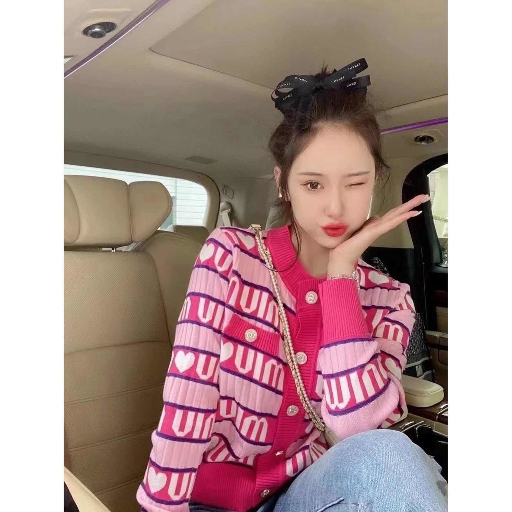 Áo Khoác Cardigan Dệt Kim Dáng Ngắn In Chữ Màu Sắc Thời Trang Xuân Hè 2022 Cho Nữ