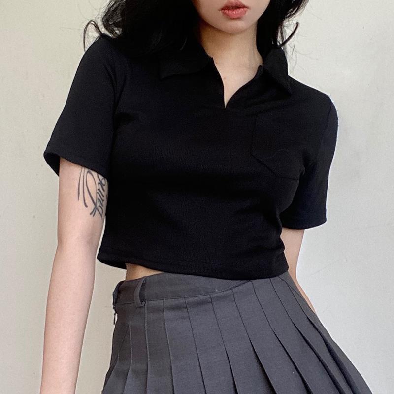 Áo Croptop Polo Nữ Madela Chất Cotton Co Giãn 4 Chiều, Croptop Ngắn Tay Cổ Trụ Form Rộng Đủ Size