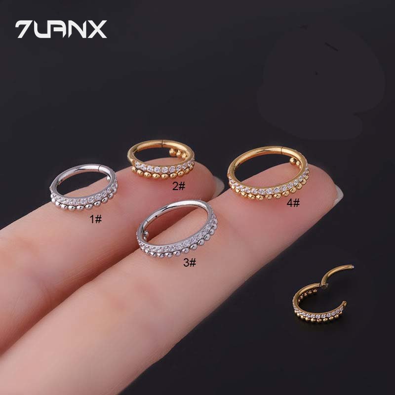 Khuyên mũi 7UANX thép không gỉ 16G đính đá zircon nhân tạo cá tính thời trang