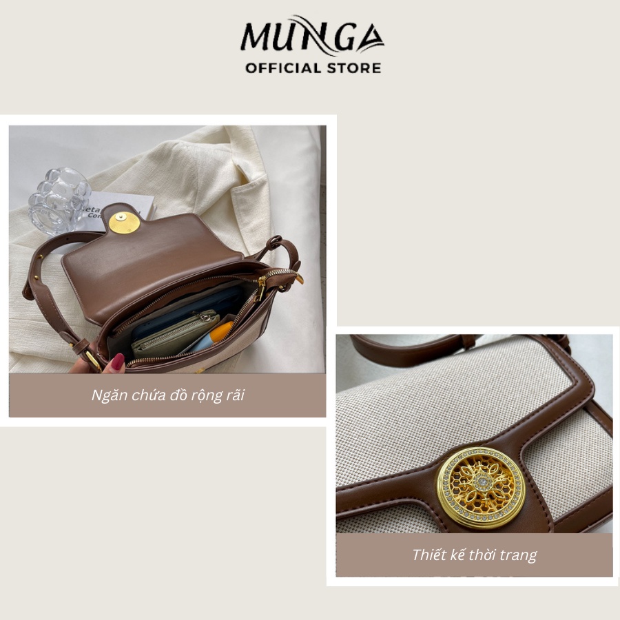 Túi xách nữ đeo chéo Munga thời trang 2023 khóa xoay tròn size 23 đi làm đi chơi TMG22