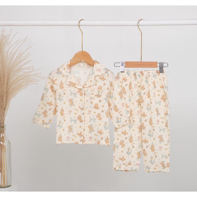 Pijama bé trai bé gái dài tay vải xô muslin