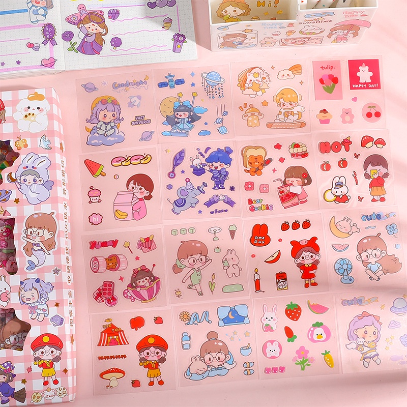 Hộp 900 miếng dán sticker dễ thương chống thấm nước trang trí sổ tay