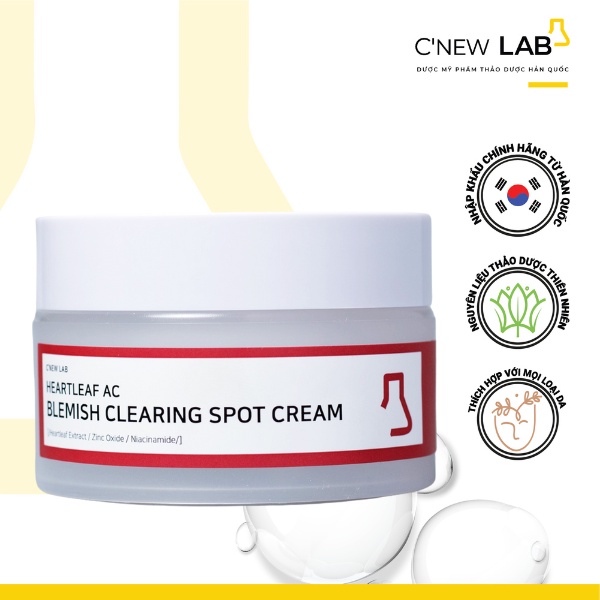 Kem Dưỡng Da Ngừa Mụn Heartleaf Ac Blemish Clearing Spot Cream C'NEW LAB Giúp Da Mịn Màng, Tươi Sáng 30Ml - Màu Đỏ