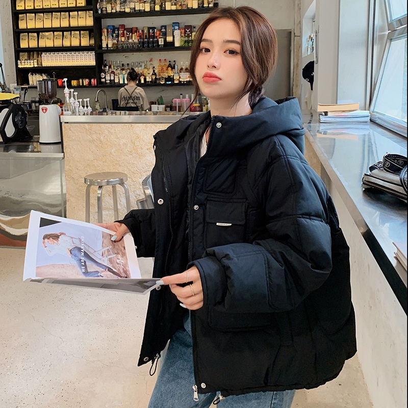 IELGY IELGY Áo Khoác Đệm cotton Có Nón Ấm Áp Thời Trang Hàn Quốc Cho Nữ