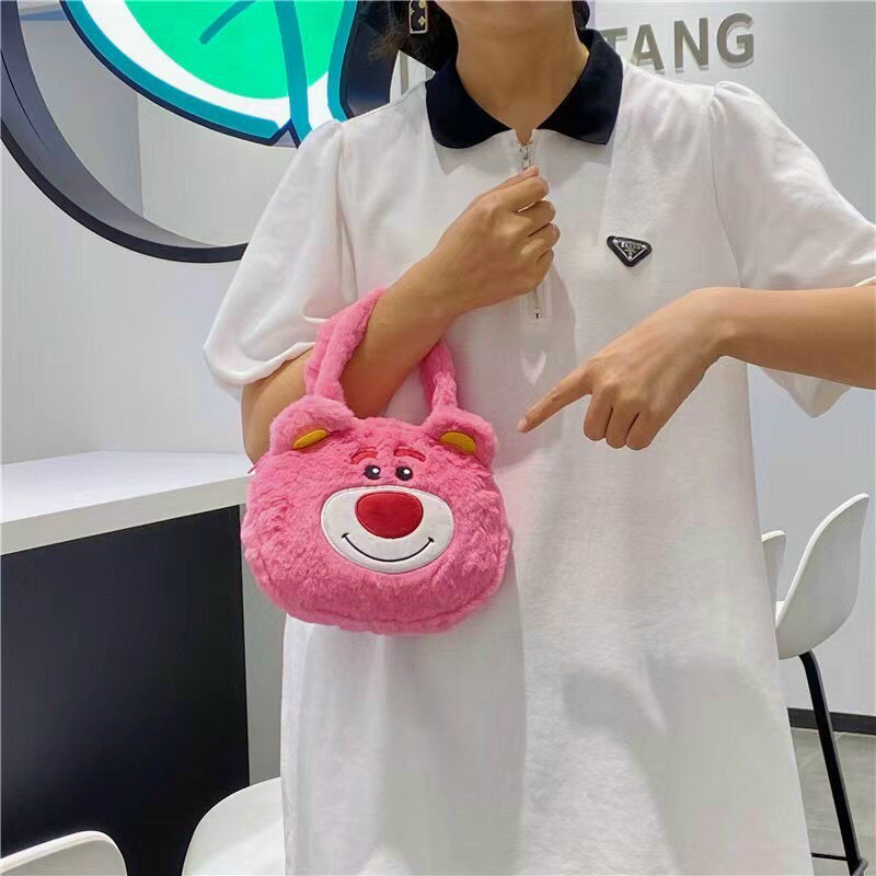 Túi Xách Lông Nhung Mềm Mại GẤU DÂU Dễ Thương Xinh Xắn Cho Nữ