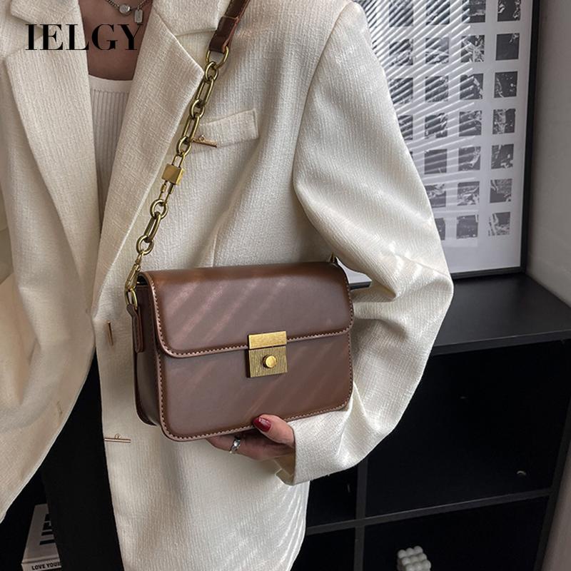 Túi Đeo Chéo Hình Vuông Nhỏ Màu Nâu Có Khóa Thời Trang Cho Nữ