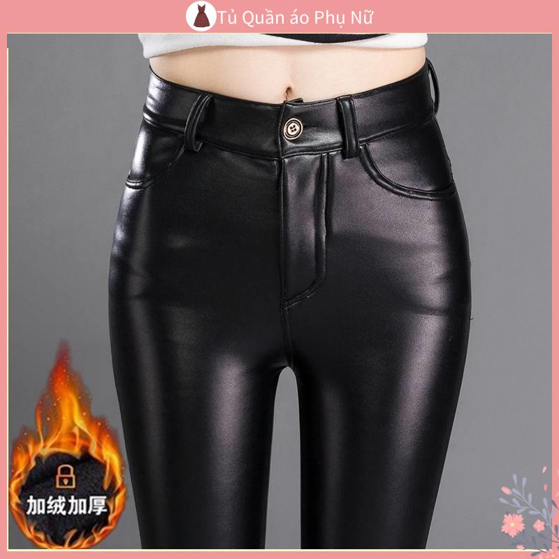 Qu N Quần Legging Bằng Da Lót Lông Cừu Dày Giữ Ấm Mùa Đông Phiên Bản Hàn Quốc Lưng Cao Ôm Dáng Cỡ Lớn Cho Nữ