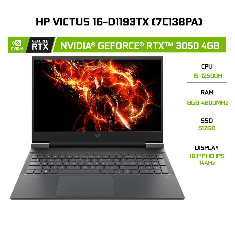 Laptop HP Victus 16-d1193TX 7C138PA i5-12500H | 8GB | 512GB | GeForce RTX™ 3050 4GB