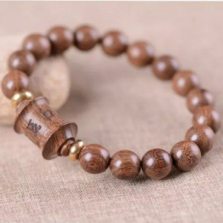 Vòng tay chuỗi gỗ kinh luân khắc om mani chưa kinh chú lăng nghiêm