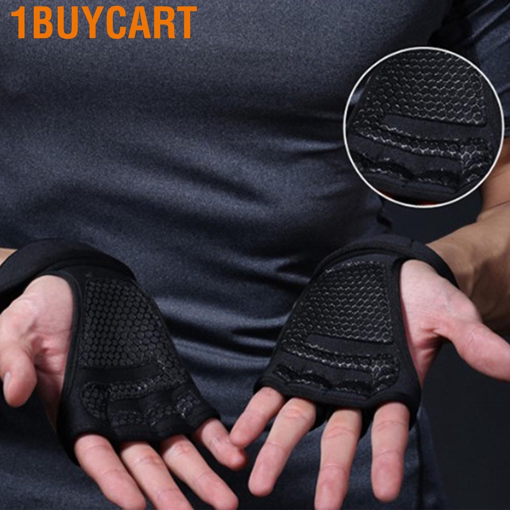 1buycart Dumbbell Lifting Gloves Anti Slip Fitness Exercise Half Finger Lengthened Winding Wrist Guard Black
