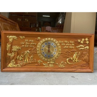 Tranh đồng hồ cha mẹ gỗ hương đá và gỗ gõ đỏ cao cấp , kích thước 41cmx 97cm