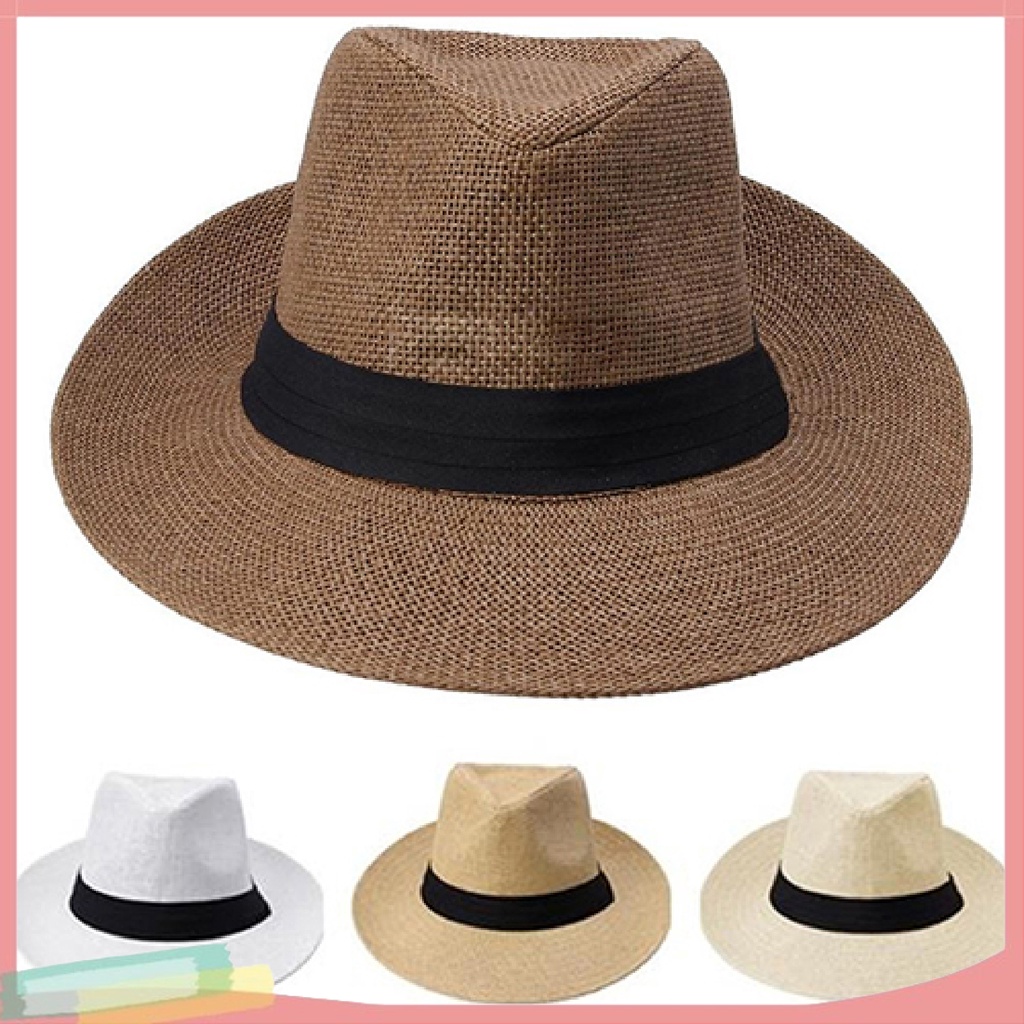 Mũ rộng vành màu trơn chất liệu rơm thời trang cho nam và nữ