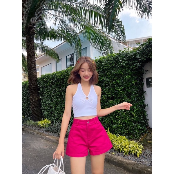 Áo Thun Kiểu Cổ Yếm Phối Khoen Ulzzang A233