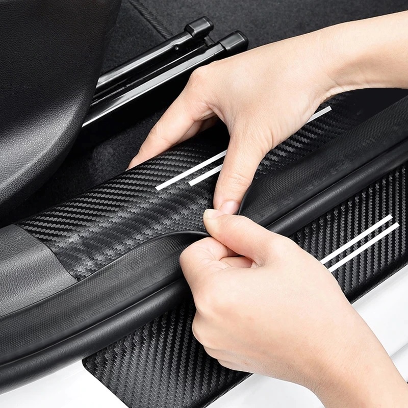 Miếng Dán Nẹp Cửa, Nẹp Cốp Ô Tô Logo Ford Có Vân Carbon Keo Chống Trầy Xước