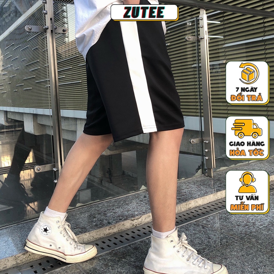 Quần short nam unisex ZUTEE quần đùi nam nữ phom rộng dáng suông 1 sọc, thể thao thoáng mát dễ mặc co giãn 4 chiều