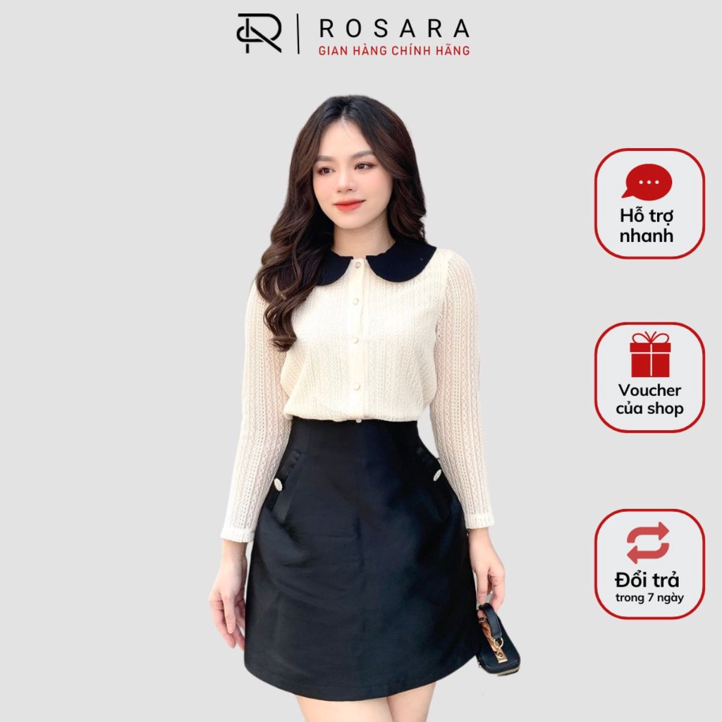 Áo Sơ Mi Be Họa Tiết Ren Dài Tay Thời Trang Công Sở Nữ Rosara G142