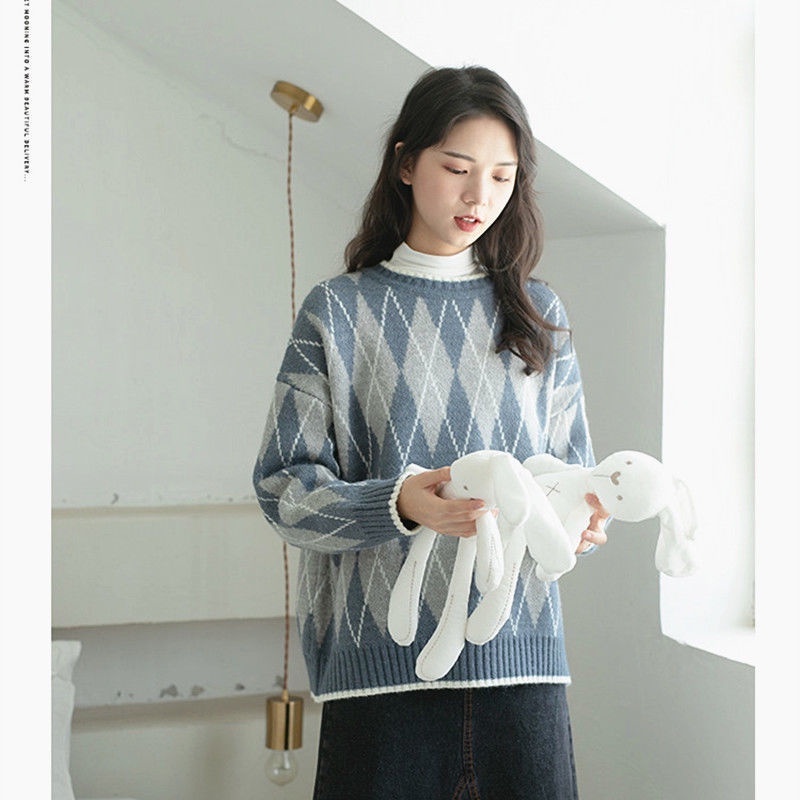 Áo sweater LENBACH dệt kim tay dài phong cách Hàn Quốc cổ điển thời trang dành cho nữ