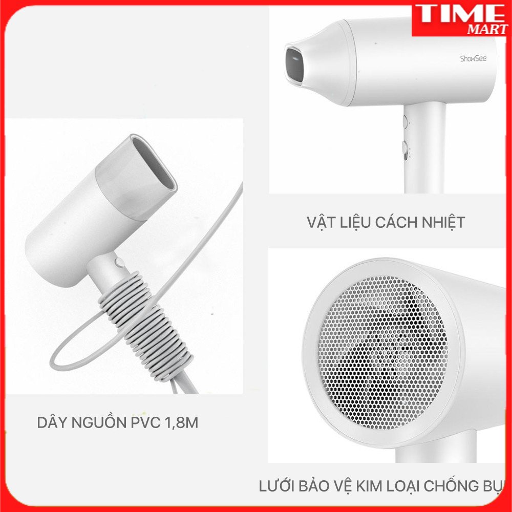 Máy sấy tóc bổ sung ion âm Xiaomi Youpin SHOWSEE A1-1800W. Cao cấp chống xù rối khô tóc [TIME-MART]