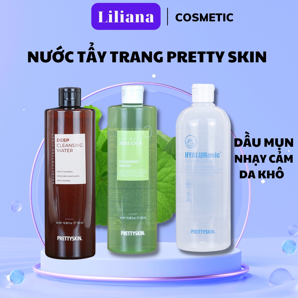 Nước Tẩy Trang PrettySkin Làm sạch sâu Hyaluronic / The Pure Jeju Cica / Deep Cleansing Water 500ml Cấp ẩm mịn màng