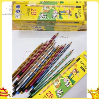 Hộp 12 chiếc bút chì gỗ 2b định vị tay cầm cho bé eras - e609