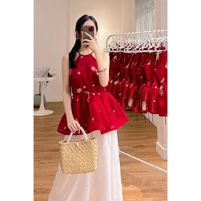 Sumire Store Áo yếm xòe organza Nhạc Hoa - Đỏ