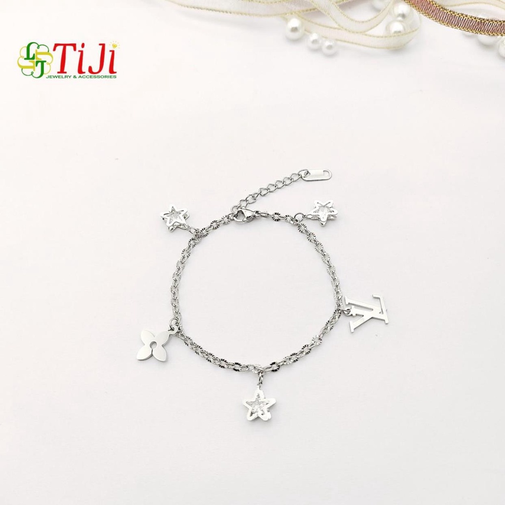 Lắc tay inox chạm chiếu phụ kiện hình ngôi sao có xoàn đẹp không đen không gỉ sét