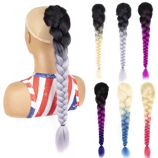 Tóc giả WIGSIN kiểu đuôi ngựa tết tóc bằng sợi tổng hợp màu gradient thời trang