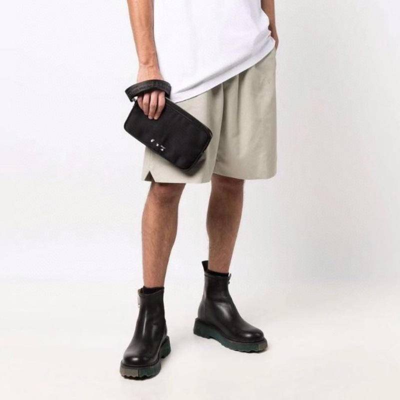 Ví Cầm Tay Bằng nylon Màu Đen In logo OW Phối Khóa Kéo