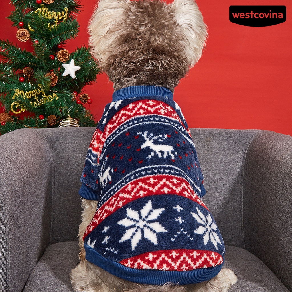 [COD]♘Áo Sweater Mùa Đông Bằng Polyester Chống Mòn In Họa Tiết Hoa Tuyết Tuần Lộc Sáng Tạo Cho Thú Cưng