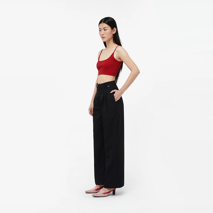 TheBlueTshirt - Quần Âu Nữ Xếp Ly Màu Đen - Double Pleat Straight Trousers - Black