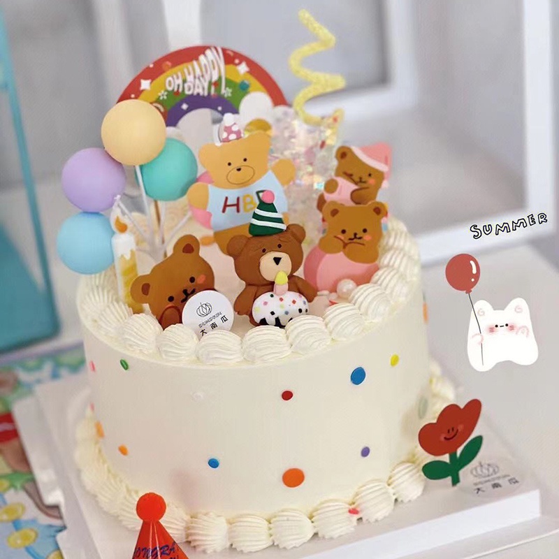 Bộ Phụ Kiện Cắm Trang Trí Bánh Kem Sinh Nhật Hình Trái Dâu Mặt Cười Dễ Thương