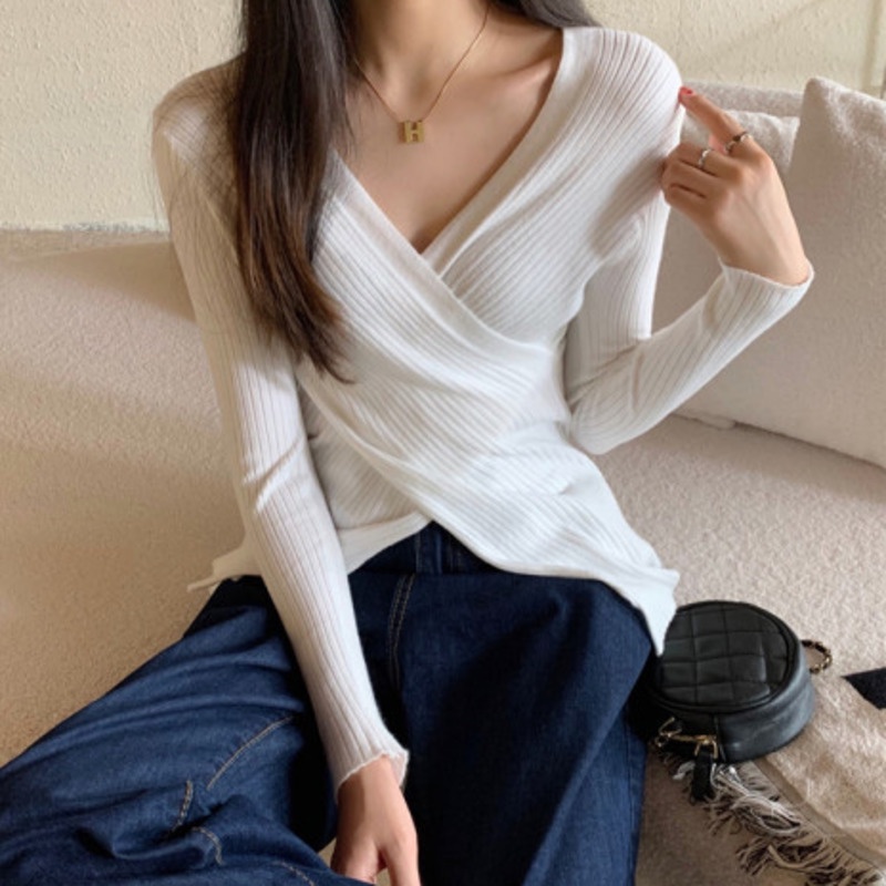 Áo Len Tay Dài Cổ Chữ v Màu Sắc Thời Trang Dành Cho Nữ