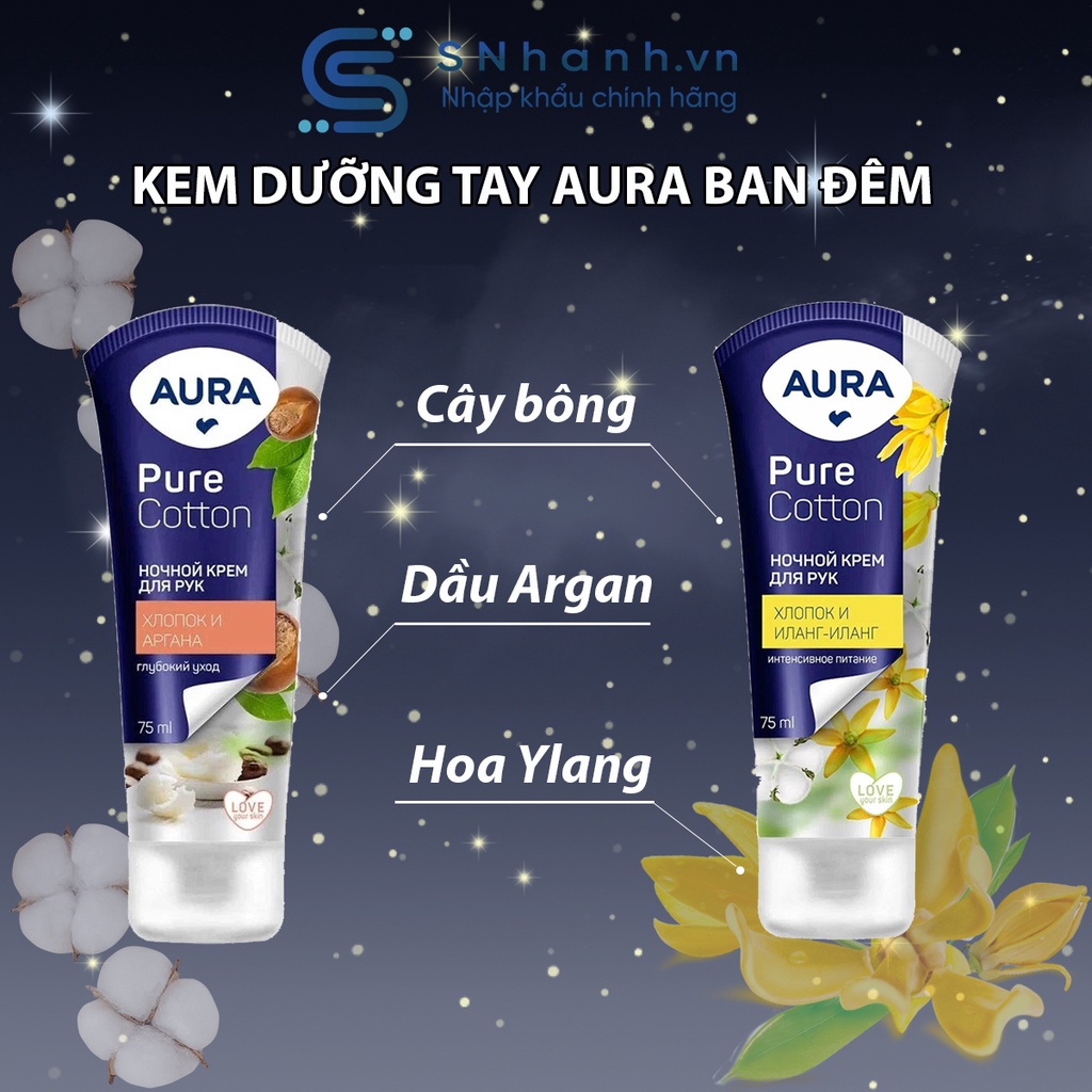 Kem dưỡng tay Aura Ban Đêm Hoa Ylang-ylang + Cây Bông Pure Cotton 75ml