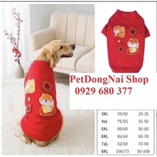 Áo tết đỏ cho chó lớn hình mèo may mắn